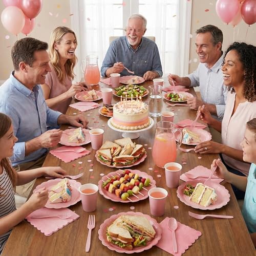 Yaomiao 168 Pcs Dusty Pink Plates and Napkins Set Pink Birthday Supplies - Image 6