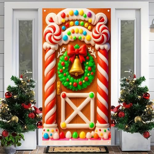 BlissYard Christmas Door Cover Candy Bell 35x71 Inch Polyester - Image 4