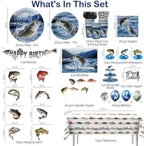 219Pcs cocomigo Fishing Birthday Party Decorations Tableware Set, 25 Serves - Image 3