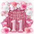 11th Birthday Decorations Girls Pink Number 11 Balloon Bow Coquette Party by KAINSY