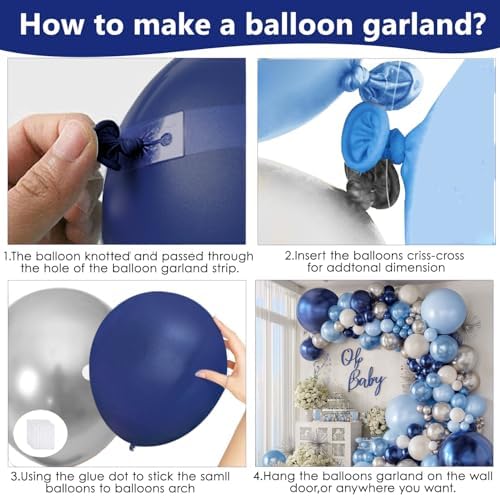 Navy Blue Silver White Balloons Arch Kit 129 Pcs - Image 6