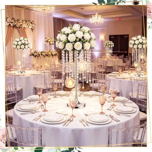 Novabright 2 Pack Tall Crystal Wedding Centerpieces with Globes, Silver - Image 6