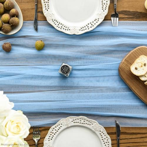 Artoid Mode 10PCS Dusty Blue Gauze Table Runner 120 Inch 10FT, Seasonal Sheer Kitchen Dining Holiday Wedding Birthday Baby Shower Table Decor for Home Party - Image 4
