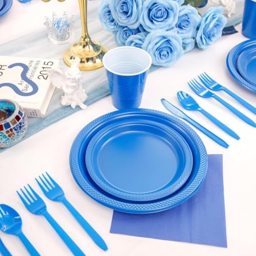 WELLIFE 210Pcs Blue Plastic Plates,Party Plates and Cups and Napkins Sets - Image 4