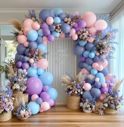 Pink Blue Purple Balloon Garland Double Stuffed Lavender Lilac Dusty Blue Pastel Balloon Arch Kit For Baby Shower Gender Reveal Baptism Birthday Party Decoration - Image 2