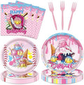 Softball Ice-Cream Party Decorations - 96 PCS Softball Party Paper Plates Napkins Forks Tableware Decoration, Sports Ice-Cream Drip Birthday Disposable Dinnerware Decor Supplies 24 Guests by Pinglooko