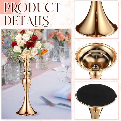 Sadnyy 12 Pcs Metal Flower Arrangements Stand Metal Wedding Centerpiece Stand Gold Vase Centerpiece Tall Table Decor Flower Vase for Wedding Reception Event Party Hotel Home Decor (15 Inch) - Image 3