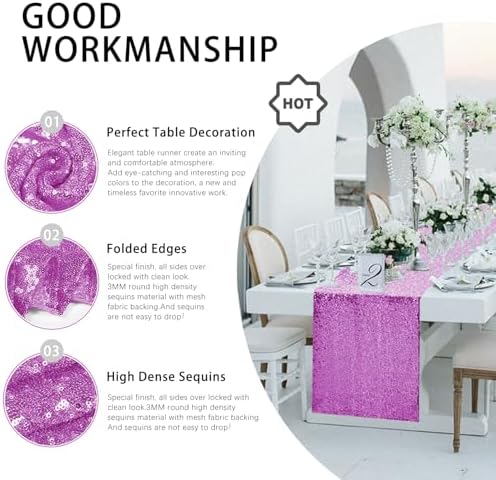 10 Packs 12 x 72 inches Lavender Sequin Table Runner - Image 3