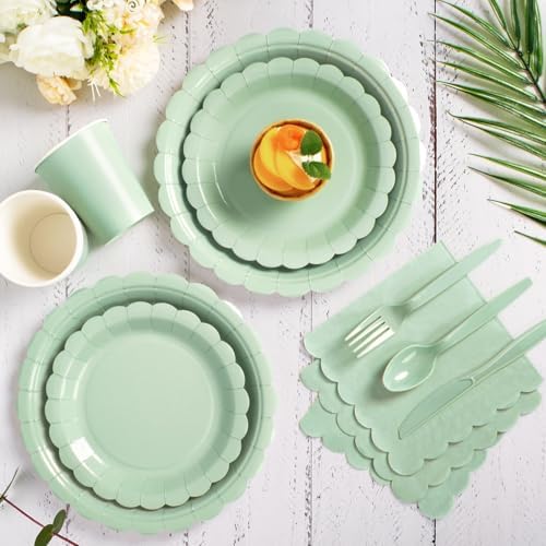 Vyntra 350 Pcs Sage Green Paper Plates and Napkins Party Supplies - Image 5