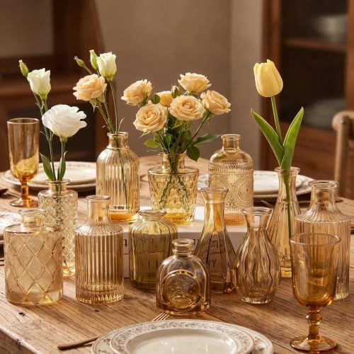 Mini Bud Vases As Wedding Centerpieces for Tables,Clear Bud Vases for Flowers,Small Flower Vases Suitable for Birthday Party,Anniversary,Wedding Reception,Baby Shower (Gold, 12PCS) - Image 4