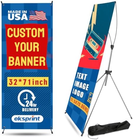 EKSPRINT Custom Banner with X Stand 31.5" X 70.86", Banners and Signs Customize, Custom Retractable Banner with Travel Bag for Display, Store, Wedding, Graduation, Outdoor Indoor Events by EKSPRINT