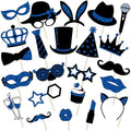 Zonon 24 Pcs Photo Booth Props Set Black Gold Birthday,Blue and Black by Zonon