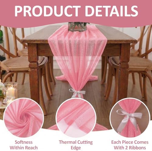 Pack of 2 Chiffon Table Runners 29 x 120 Inch, 10FT Long - Coral - Image 5