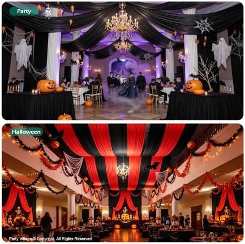 2 Panels 5ft(W) x 20ft(L) Black Ceiling Drapes for Halloween Parties - Image 5