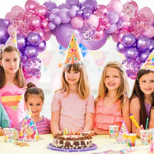 Pink Purple Balloon Garland Arch Kit,160Pcs Metallic Purple Magenta Balloons Pink and Purple Confetti Balloons with Heart Foil Balloon for Girl Birthday Bridal Baby Shower Party Decoration - Image 7