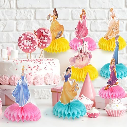 9 PCS Princess Centerpieces for Tables, Princess Birthday Party Decorations, Double-Sided Honeycomb Party Table Topper Decor - Image 3