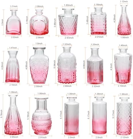Glass Pink Bud Vase Set of 18,Small Glass Vintage Vases for Flowers - Image 2