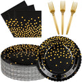 90 Pcs Black and Gold Plates and Napkins Party Supplies, Scalloped Gold Polka Dots Tableware Set Include Black Gold Dot Cake Dessert Plates, Napkin, Fork for Wedding, Retirement, Birthday, New Year by Unknown
