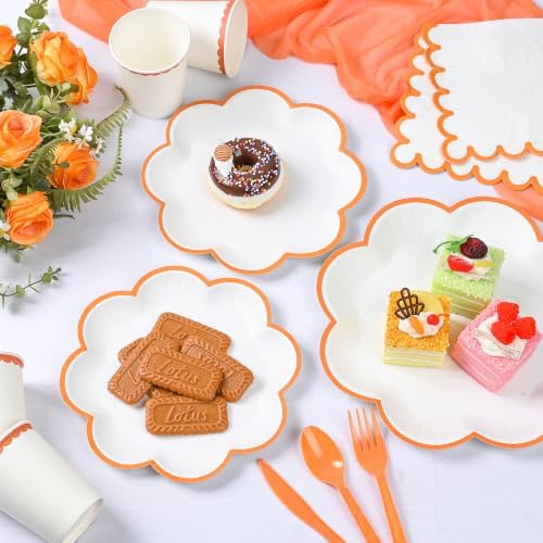 350 Pcs Orange and White Paper Plates and Napkins Set, Serve for 50 Guests - Image 3