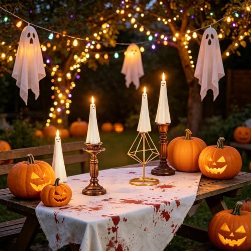 kakoya Ghost Flameless Floating Candles with Wand Remote, 12 Pcs Magic Flickering Battery Operated LED Hanging Taper Candles for Halloween Party Decoration(White) - Image 3