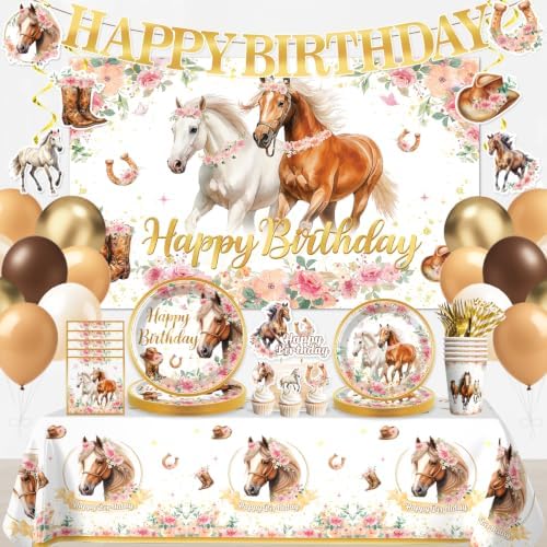 Xynic 211Pcs Horse Birthday Decorations Tableware Set, 25 Serves by Unknown