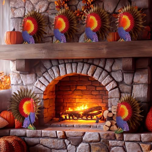 Fourluoo 12 Pcs Fall Thanksgiving Table Decor Turkey Honeycomb Centerpiece - Image 2