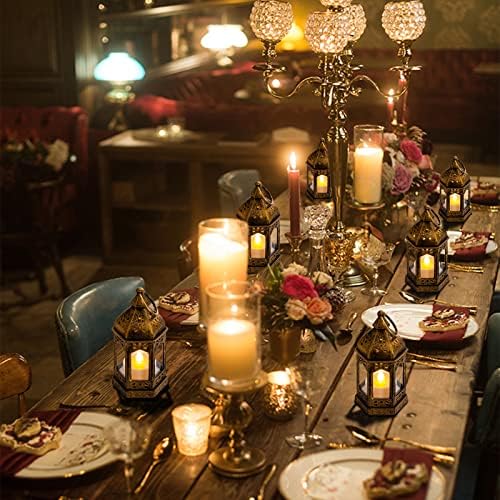 8Pcs 5-inch Mini Lanterns Centerpieces for Table, Baby Shower Decorations, Vintage Small Lantern for Halloween Decorations, Party Lights for Enchanted Forest Decorations, Wedding Decor, Brushed Brass - Image 5