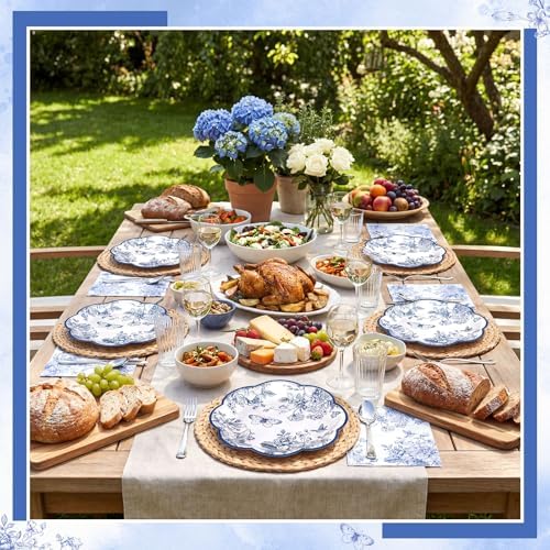 NatNarr 50 Pcs Blue Floral Plates and Napkins, Blue Floral Party Supplies - Image 6