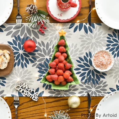 Artoid Mode Dahlia Aqua Floral Pinnata Flower Winter Table Runner, Seasonal Summer Holiday Kitchen Dining Table Decoration for Home Party Decor 13x90 Inch - Image 4
