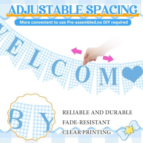Hahafelt Welcome Baby Boy Banner for Baby Shower Decorations, Blue - Image 2