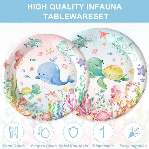 120PCS Under the Sea Party Supplies for Ocean Theme Baby Shower Birthday Party Underwater World Creatures Decorations Ocean Sea Animal Plate Cup Napkin Knives Forks for 20 Guests - Image 3