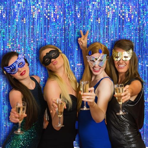 4 Packs Blue Foil Fringe Curtain, Navy Blue Metallic Tinsel Backdrop for Birthday, Wedding, Baby Shower, Bachelorette, Graduation, Galaxy Space Party Decorations Supplies - Image 2