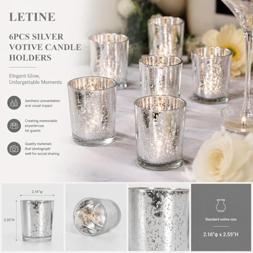 LETINE 6pcs Silver Votive Candle Holders – Standard Votive Size for Regular Votive Candles– Tea Light Candles Holder for Home Decor, Garden Party Decorations, Engagement Table Decorations - Image 2