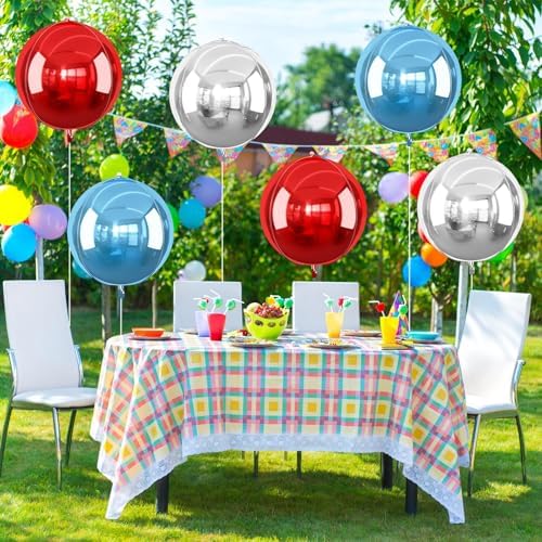 Red Blue Silver Round Foil Balloons Birthday Prom Decor 22 Inch 6 Pcs - Image 6