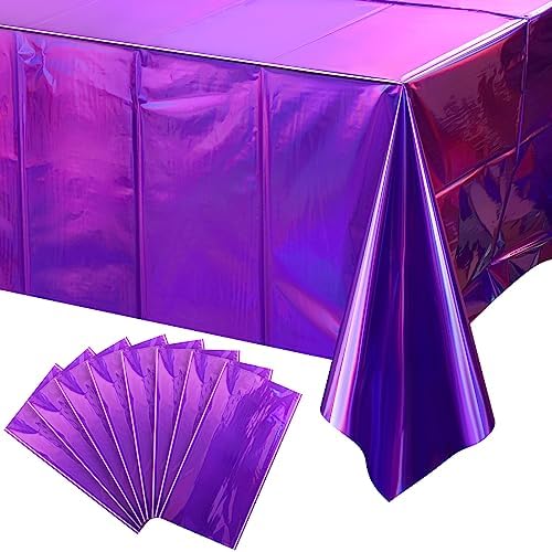 FunnyPars 8 Pack Iridescent Purple Plastic Tablecloths, Shiny Disposable Laser Rectangle Table Covers, Foil Tablecloth Iridescent Party Decorations for Kpop Birthday Bridal Wedding Decor, 54x108 Inch by EnjoyYourFunnyParties