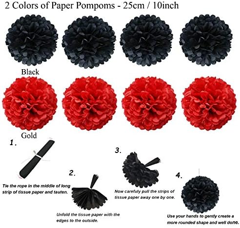 ZERODECO Party Decoration, 21 Pcs Black and Red Hanging Paper Fans Pom Poms Flowers, Garlands String Polka Dot and Triangle Bunting Flags for Minnie Mouse Birthday Parties Baby Showers Wedding - Image 4