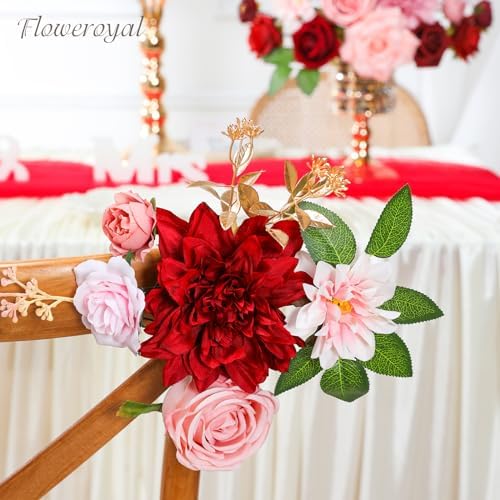 Floweroyal Artificial Flowers Combo Red Flowers Mix Silk Flowers Dahlia Roses with Stems for DIY Wedding Bridal Bouquets, Baby Shower, Floral Arrangement, Table Centerpieces, Home Decorations. - Image 6