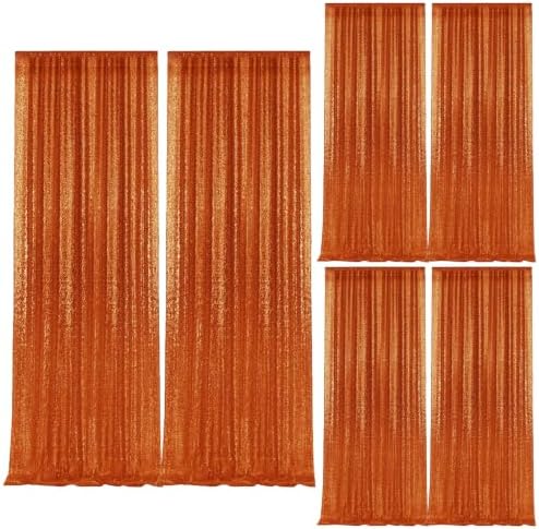 2×8FT-6PCS Orange Sequin Backdrop Curtains Panels, Photography Backdrop Glitter Curtains Fabric Background for Christmas Wedding Party Decor by Pufogu