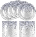 50 Pcs Silver Glitter Disposable Party Plates and Napkins Glitter Diamonds Happy Birthday Party Supplies for 25 Guests Table Decorations for Wedding Silver Birthday Decorations Paper Plates Napkins by CHUNNIN
