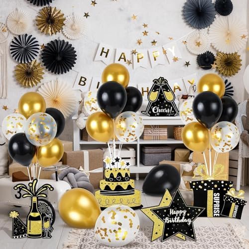 6 Sets Birthday Balloon Stand Kit for Table Happy Birthday Black Gold Balloon Centerpiece Decor Black and Gold Balloon Stand Kit for 40th 50th 60th 70th Birthday Party Decoration - Image 2