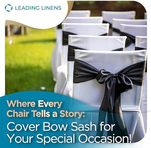 Leading Linens 50 pcs Black 108"x8" Satin Bow Sash Chair Cover Decoration - Image 4