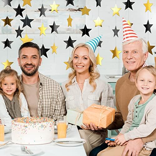 Glitter Star Garland Banner Decoration, 130 Feet Bright Gold Star Hanging Bunting Banner Backdrop for Engagement Wedding Baby Shower Birthday Christmas Party Decor (Black, Gold) - Image 5