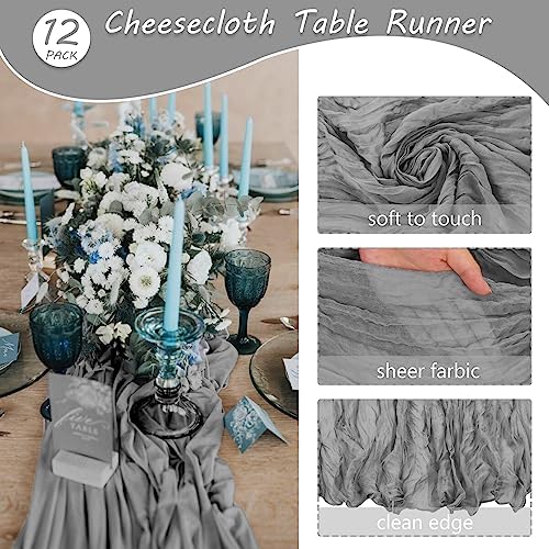 35x72 Inch Gray Cheesecloth Table Runner Rustic Boho Wedding Party Decor - Image 4