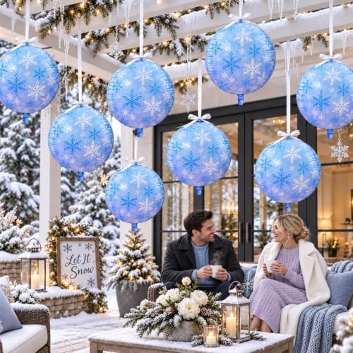 Snowflake Round Foil Balloons, 9 PCS 22Inch Winter Wonderland 4D Balloons - Image 6
