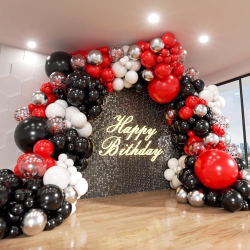Red Black and White Balloon Arch Kit, ADOINBY 140Pcs Red and Black White Silver Garland kit, 18 12 10 5 Inch Different Size Balloons for Birthday Party Anniversary Racing Car New Year Prom Decorations by ADOINBY