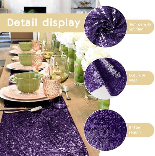 10 Packs 12 x 72 inches Sequin Table Runner, Purple Glitter Table Runner for Birthday Party Supplies Wedding Engagement Baby Shower Holiday Celebration Event Decorations - Image 5