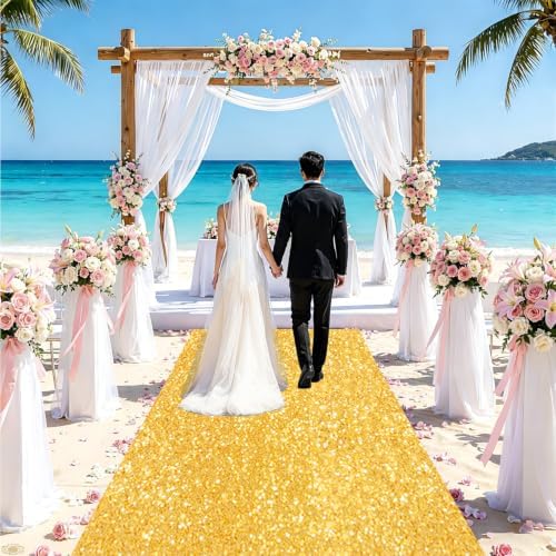 FUHSY Gold Carpet Runner Sequin Aisle Runner Runway Rug for Party 2FT x 15FT Long Sparkly Wedding Runners for Prom Birthday Hallway Aisle Decorations - Image 5