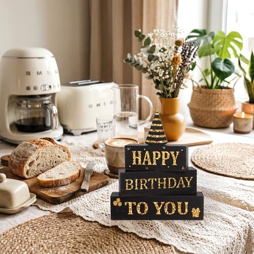 4 Pcs Birthday Wooden Decor, Black and Gold Birthday Table Decoration Gifts - Image 5