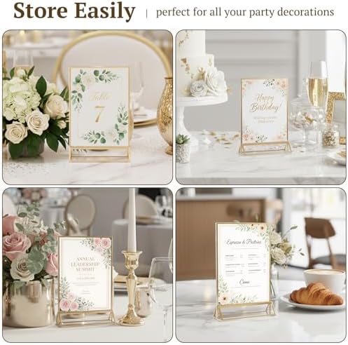 EHWINE 2 Pack Acrylic Sign Holder 4 x 6, Double Sided Gold Picture Frame Stand up Table Top Sign Holders, Clear Display Stand Menu Flyer Holder for Wedding Party - Image 5