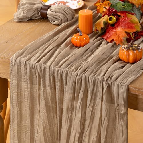 Nude Cheesecloth Table Runner Neutral Boho Fall Runner for Table, 6 Pack - Image 2